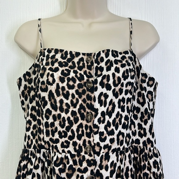 H&M - Linen Blend Cheetah Print Button Down Spaghetti Strap Lined Midi Dress M - Picture 3 of 11